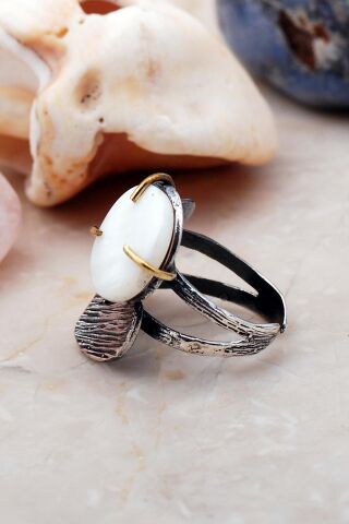 Dövme Elişi Tasarım Sedef Taşlı Gümüş Yüzük 3150