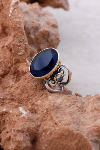 Safir Elişi Tasarım Gümüş Yüzük 3081