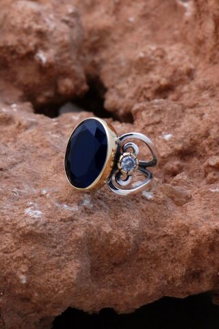 Safir Elişi Tasarım Gümüş Yüzük 3081