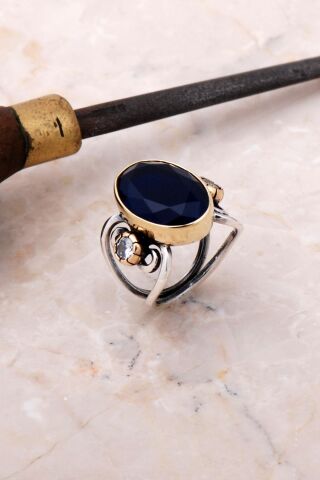 Safir Elişi Tasarım Gümüş Yüzük 3081