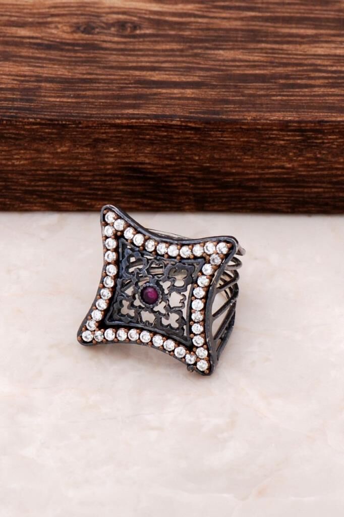 Kök Yakut ve Zirkon Taşlı Gümüş Yüzük 19