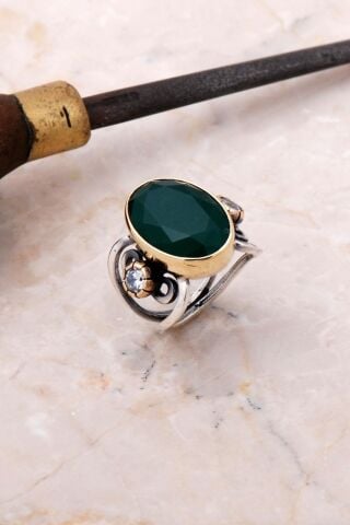 Zümrüt Elişi Tasarım Gümüş Yüzük 3082