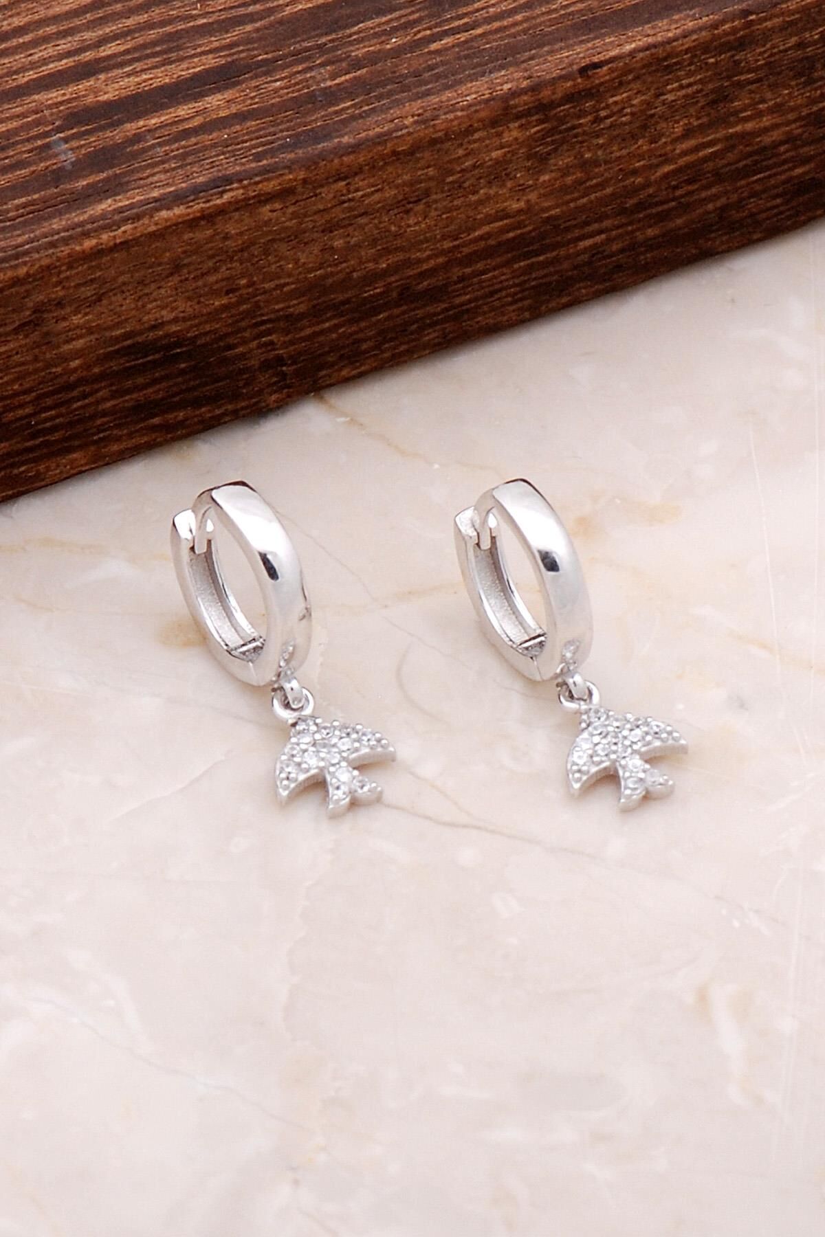 Martı Sallantılı Gümüş Halka Küpe 4929