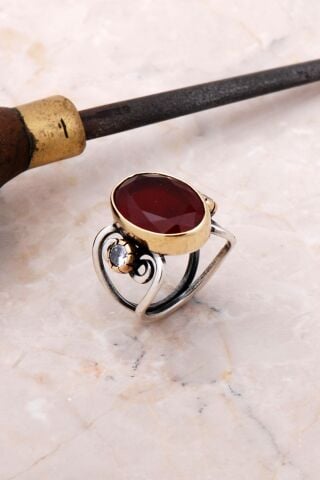 Yakut Elişi Tasarım Gümüş Yüzük 3083