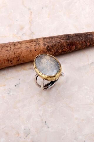 Kuvars Tuğralı Elişi Tasarım Gümüş Yüzük 3084