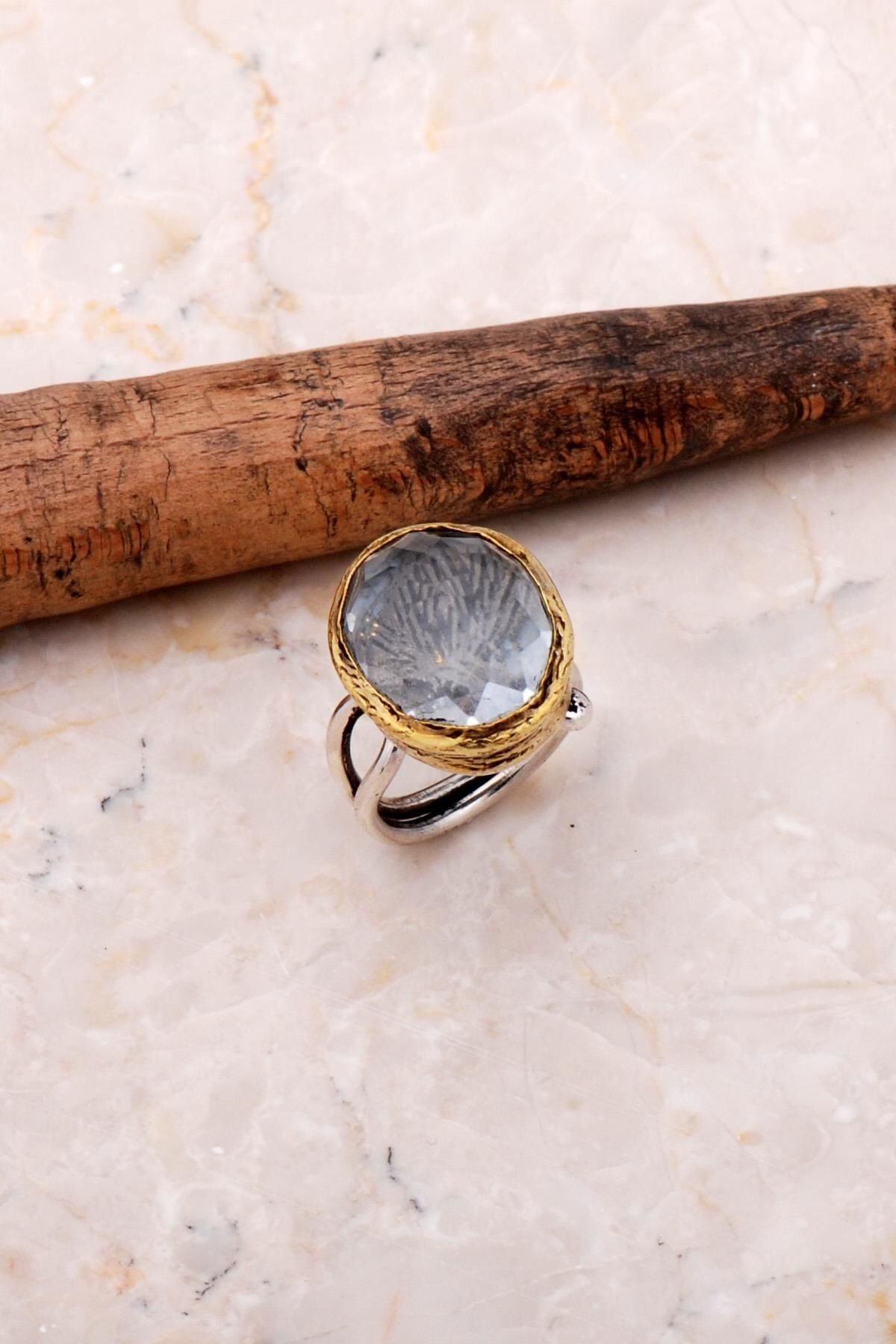 Kuvars Semazenli Elişi Tasarım Gümüş Yüzük 3085