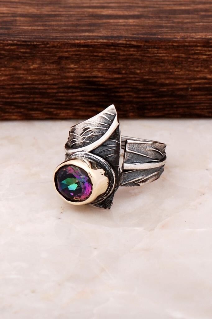 Mistik Topaz Taşlı Elişi Tasarım Gümüş Yüzük 2725