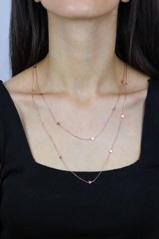Üçgen 110 cm Rose Gümüş Kolye 7252