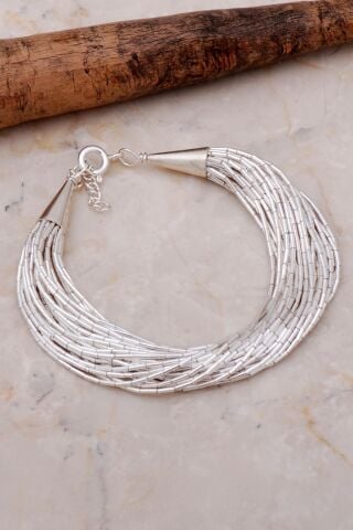 İtalyan Gümüş Kesme Çubuklu 30 Sıralı Bileklik 3561