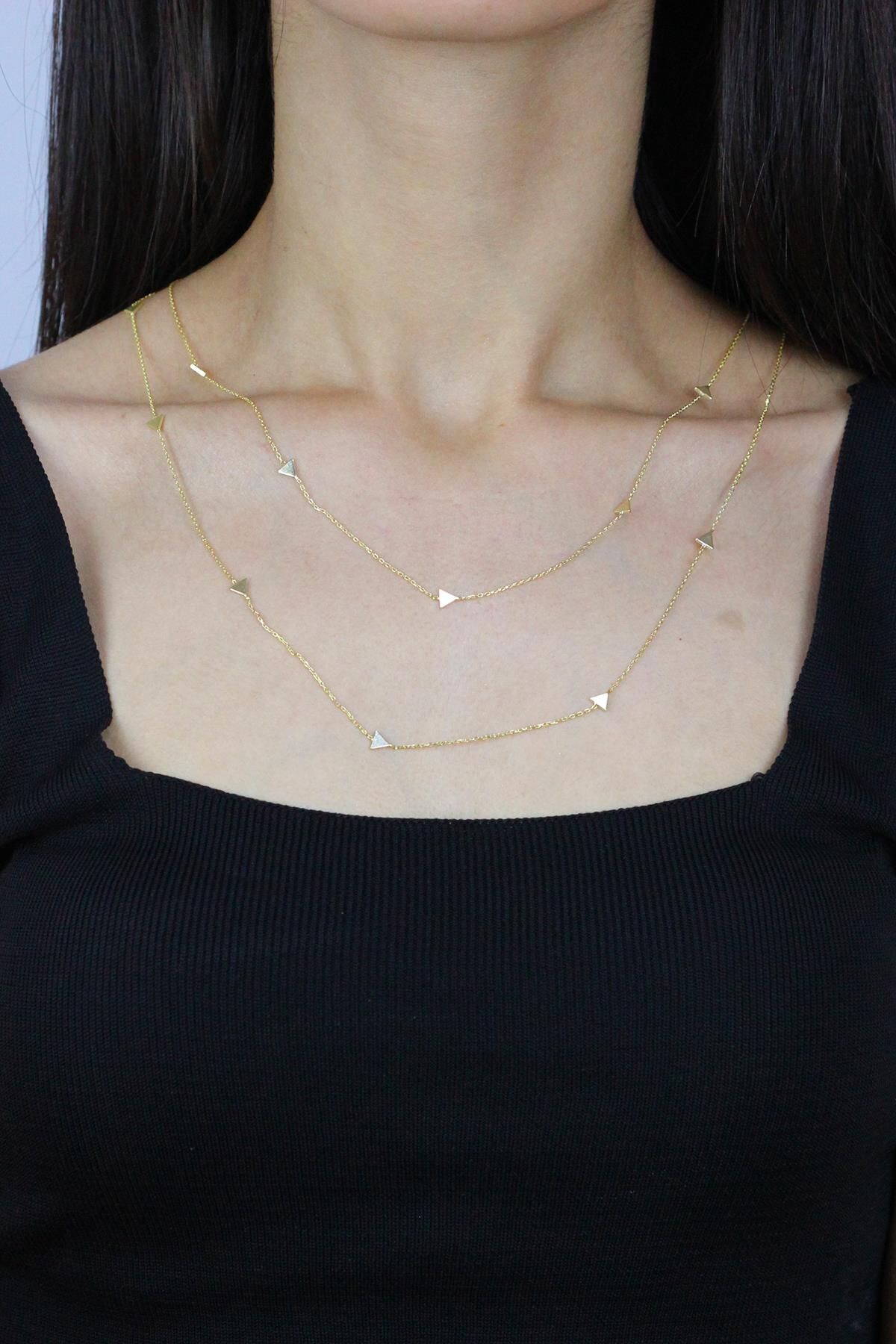 Üçgen 110 cm Altın Yaldızlı Gümüş Kolye 7253
