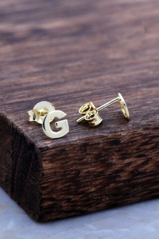 G Harfi Altın Kaplama Gümüş Küpe 5962