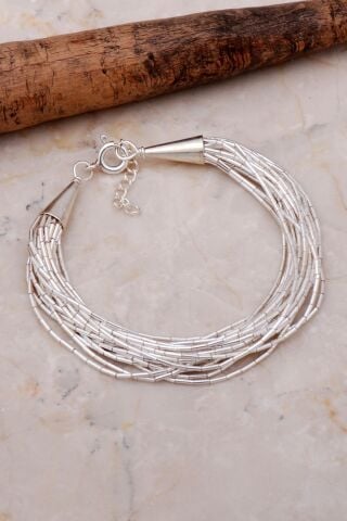 İtalyan Gümüş Kesme Çubuklu 20 Sıralı Bileklik 3562