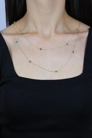 Nazar Boncuklu 115 cm Altın Yaldızlı Gümüş Kolye 7254