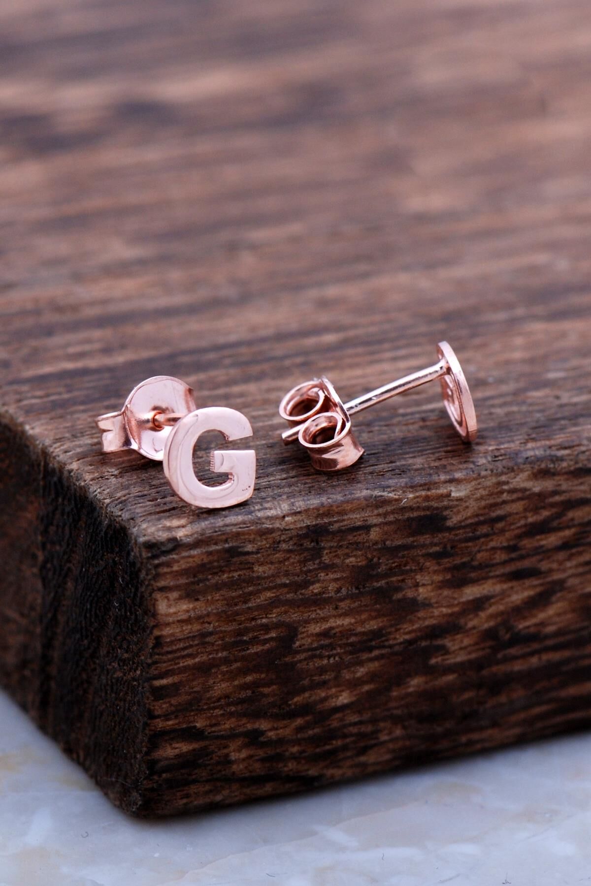 G Harfi Rose Gümüş Küpe 5963