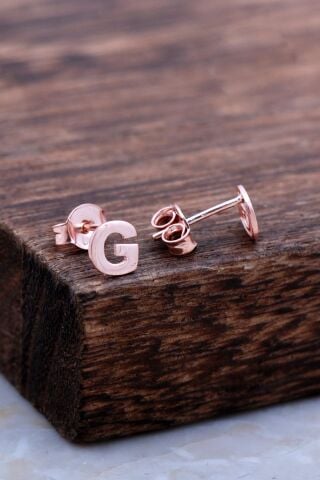 G Harfi Rose Gümüş Küpe 5963