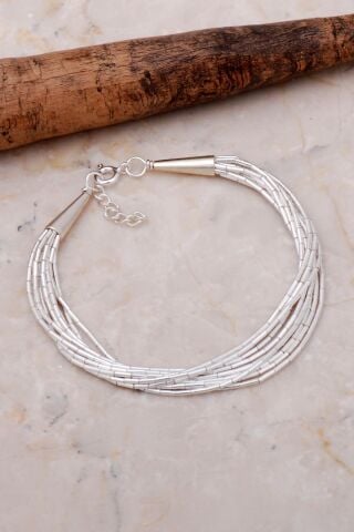 İtalyan Gümüş Kesme Çubuklu 10 Sıralı Bileklik 3563