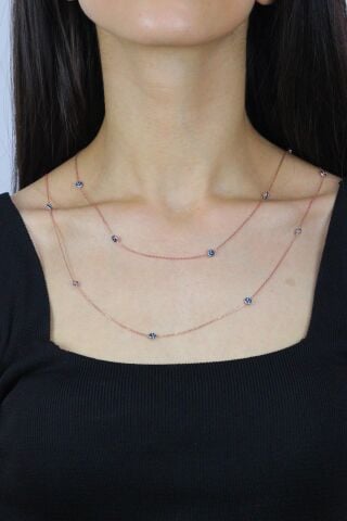 Nazar Boncuklu 113 cm Rose Gümüş Kolye 7255