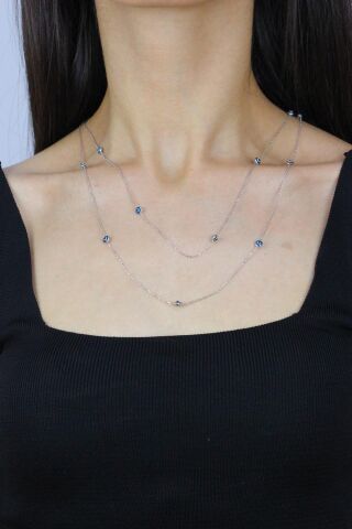 Nazar Boncuklu 113 cm Rodyumlu Gümüş Kolye 7256