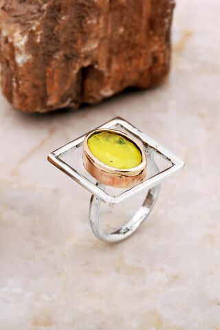Sarı Paraiba Taşlı Tasarım Kare Gümüş Yüzük 5862