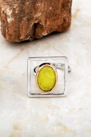 Sarı Paraiba Taşlı Tasarım Kare Gümüş Yüzük 5862