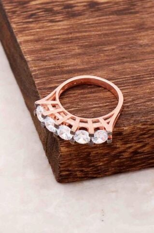 Beş Taş Tasarım Rose Gümüş Yüzük 2674