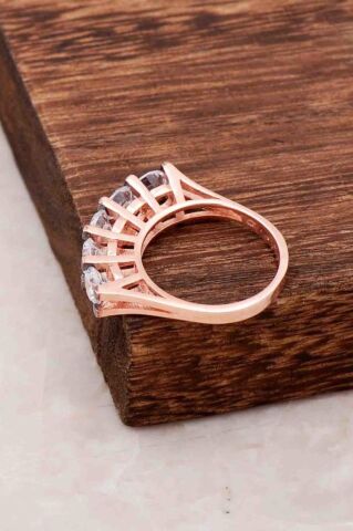 Beş Taş Tasarım Rose Gümüş Yüzük 2674