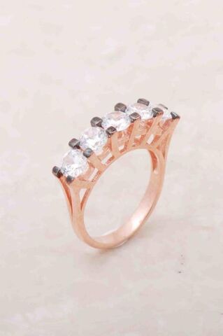 Beş Taş Tasarım Rose Gümüş Yüzük 2674