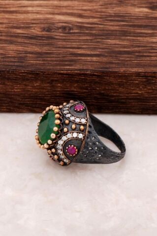 Doğal Taşlı Otantik Gümüş Yüzük 27