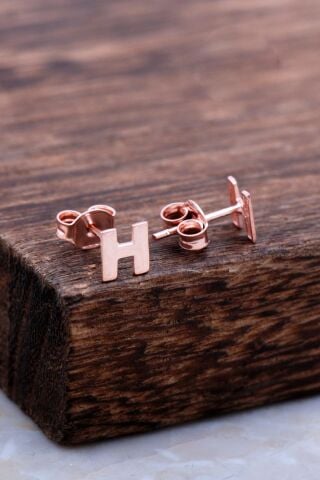 H Harfi Rose Gümüş Küpe 5966