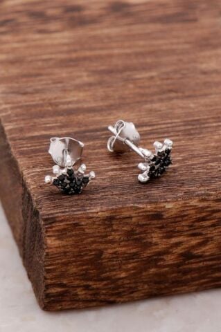 Kraliçe Tacı Tasarımlı Safir Taşlı Gümüş Küpe 4001