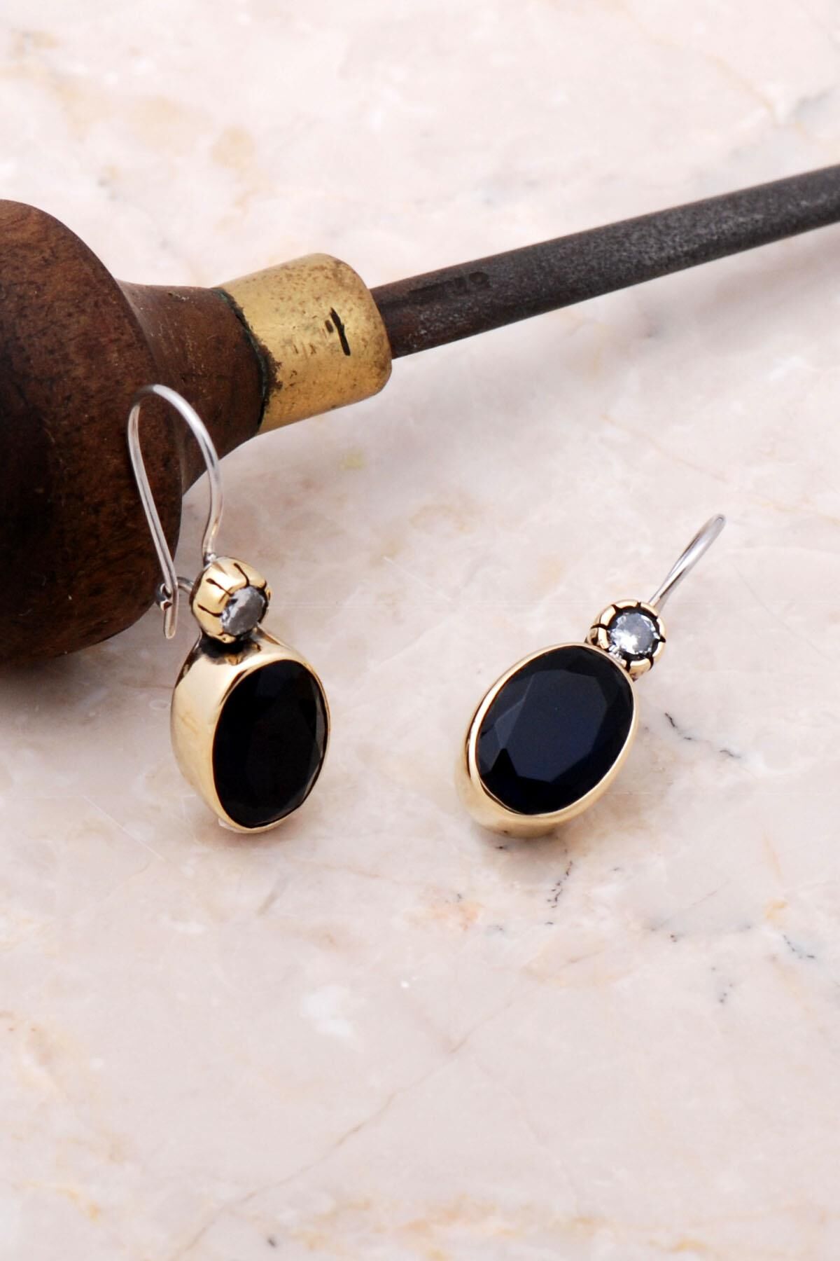 Safir Elişi Tasarım Gümüş Küpe 5149