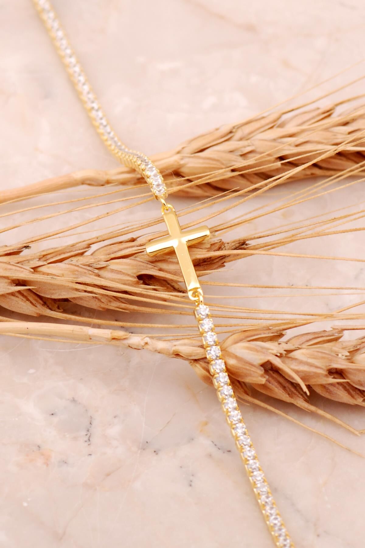 Su Yolu Haç Altın Kaplama Gümüş Bileklik 4489