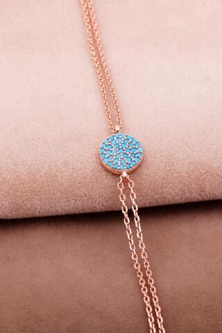 Turkuaz Taşlı Rose Gümüş Bileklik 3308