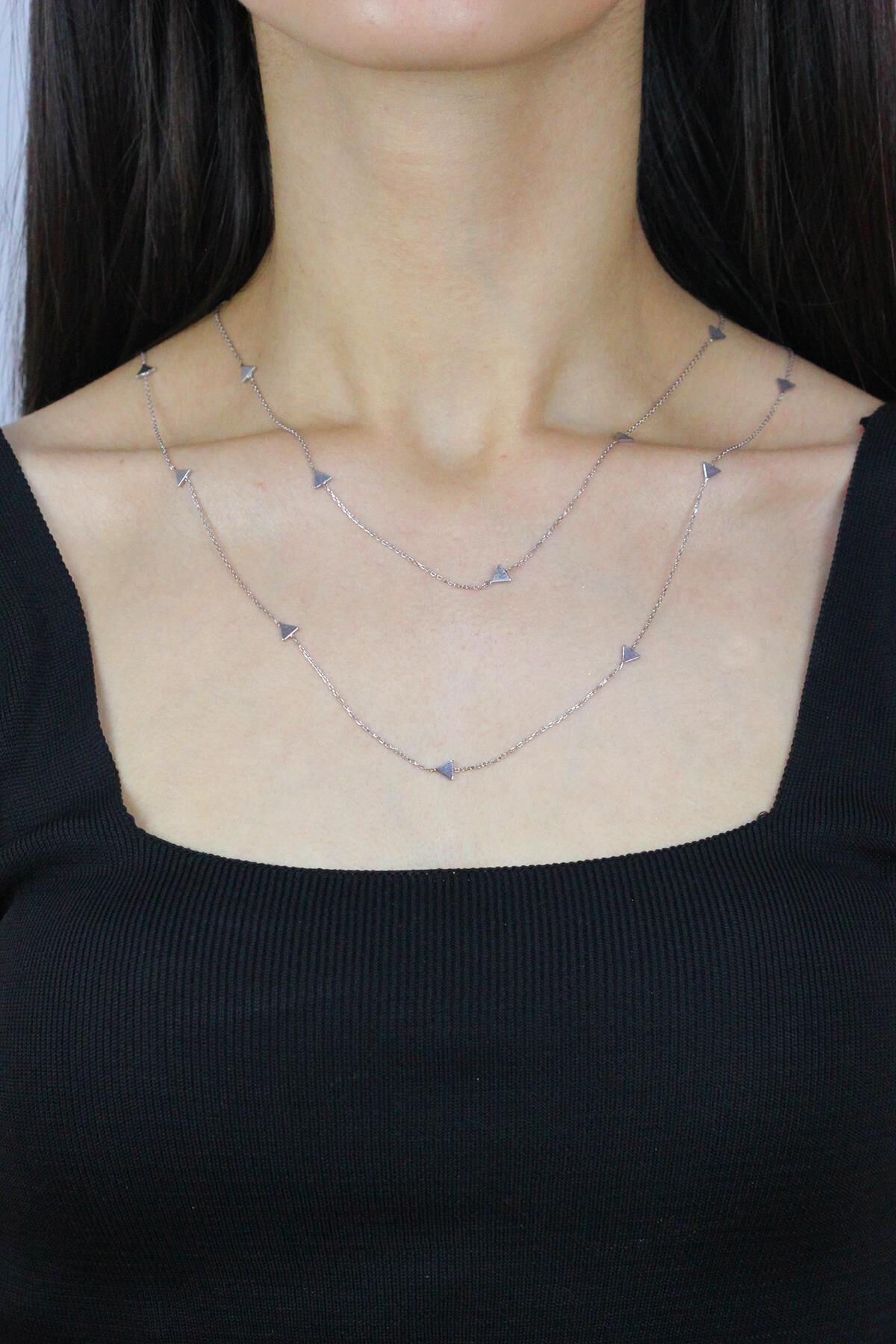 Üçgen 110 cm Rodyumlu Gümüş Kolye 7259