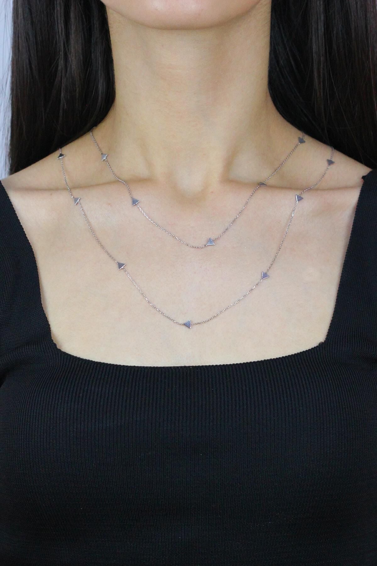 Üçgen 110 cm Rodyumlu Gümüş Kolye 7259