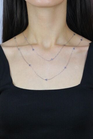 Üçgen 110 cm Rodyumlu Gümüş Kolye 7259