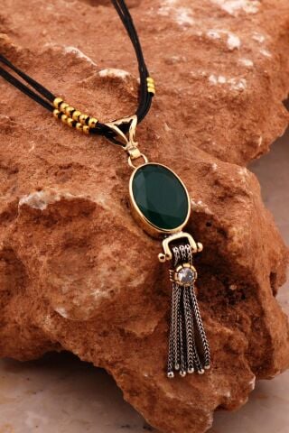 Zümrüt Elişi Tasarım Gümüş Kolye 6566