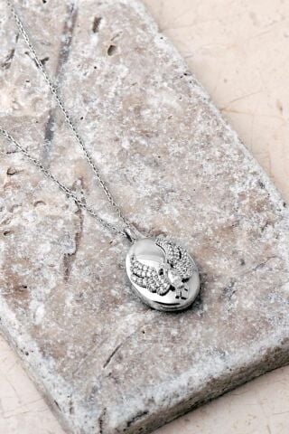 925 Ayar Gümüş Taşlı Anka Kuşu Kapaklı Açılır Kapanır Fotoğraflık Madalyon Kolye 8086