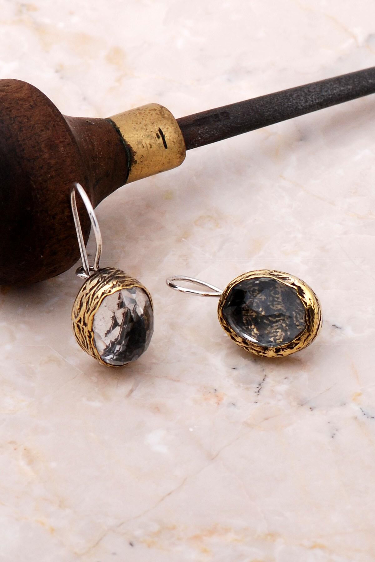 Kuvars Elişi Ayet-el Kürsi Yazılı Gümüş Küpe 5151