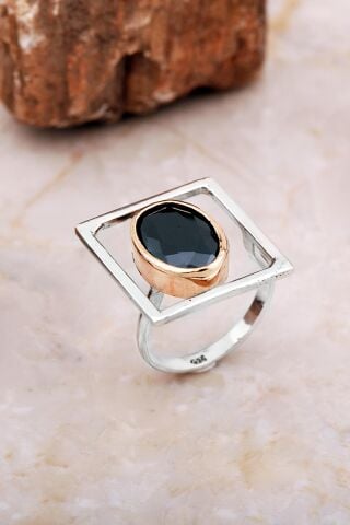 Oniks Taşlı Tasarım Kare Gümüş Yüzük 5866