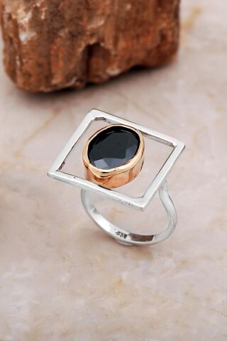 Oniks Taşlı Tasarım Kare Gümüş Yüzük 5866