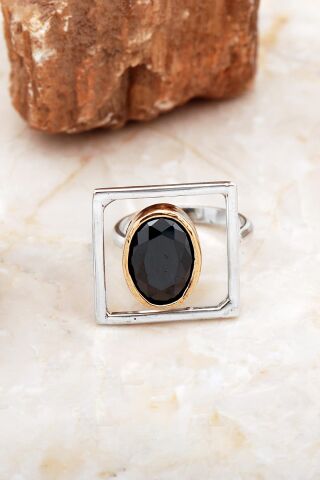 Oniks Taşlı Tasarım Kare Gümüş Yüzük 5866