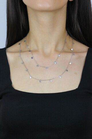 Pullu 90 cm Rodyumlu Gümüş Kolye 7260
