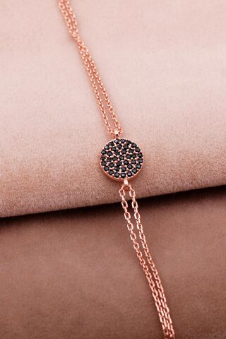 Rose Gümüş Siyah Taşlı Bileklik 3309