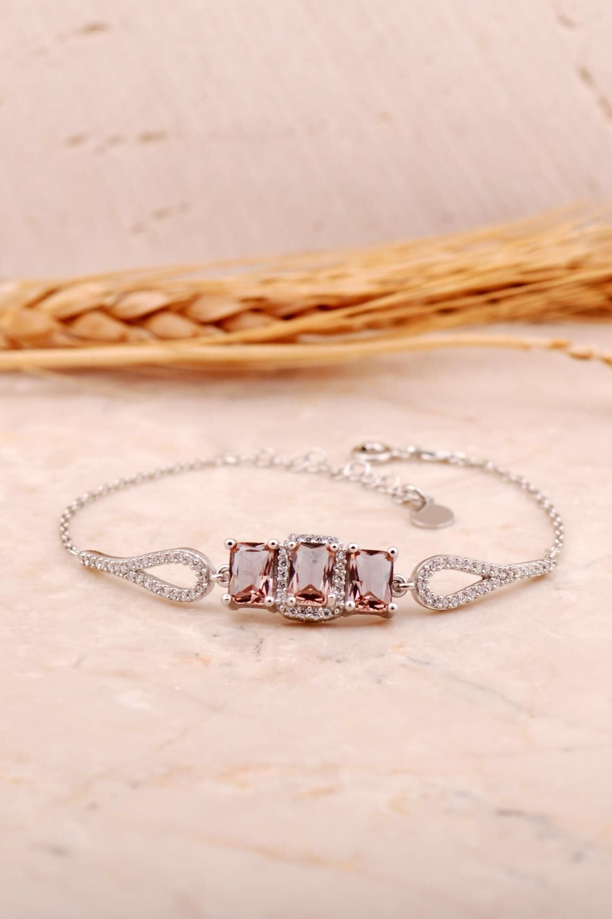 Renk Değiştiren Sultan Taşlı Baget Rodyumlu Gümüş Bileklik 4490