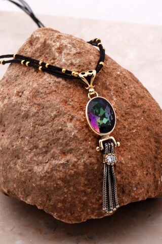 Mistik Topaz Sallantılı Elişi Tasarım Gümüş Kolye 7094