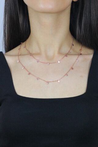 Pullu 90 cm Rose Gümüş Kolye 7262