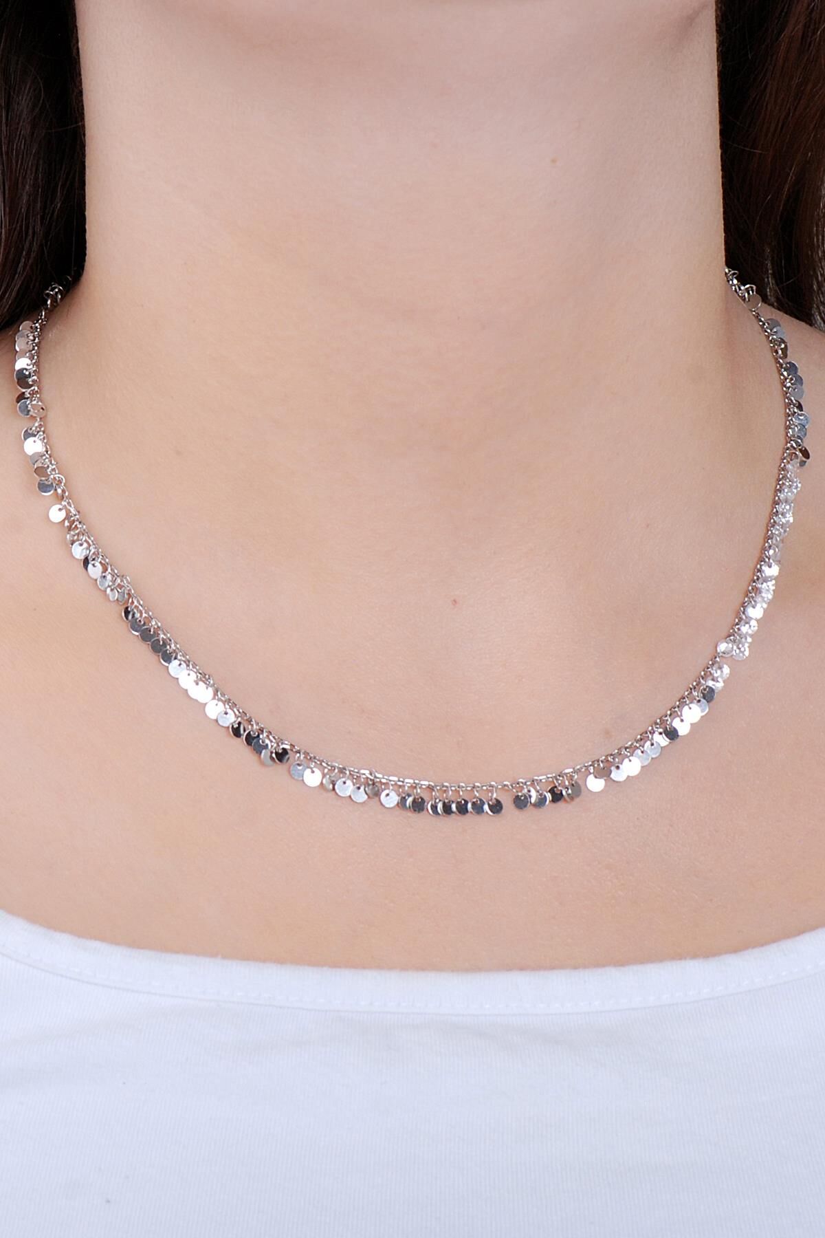 Pullu Zirkon Taşlı Rodyumlu Gümüş Kolye 7264