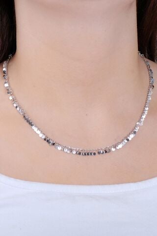 Pullu Zirkon Taşlı Rodyumlu Gümüş Kolye 7264