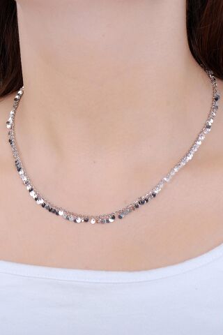 Pullu Zirkon Taşlı Rodyumlu Gümüş Kolye 7264